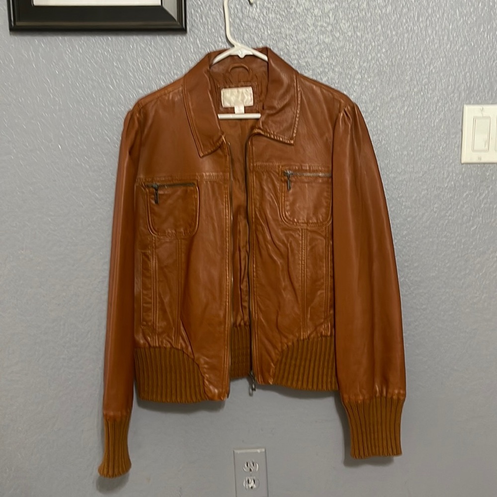 Faux brown leather jacket